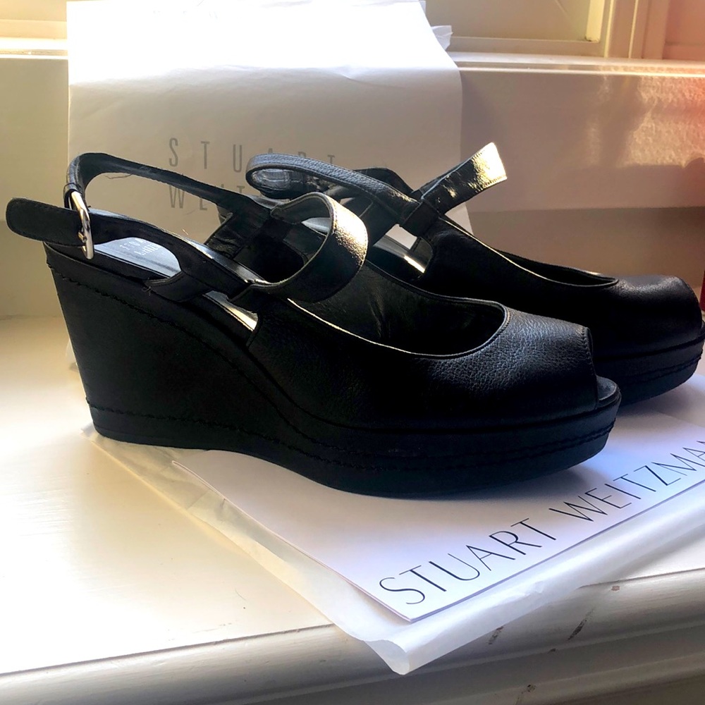 Stuart Weitzman leather wedge sling back sandals